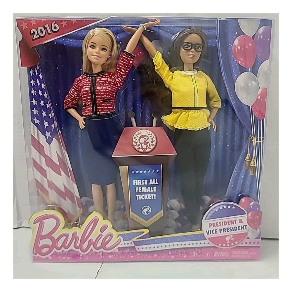 2016 Barbie President & Vice President Doll Gift Set First All Female Ticket NIB